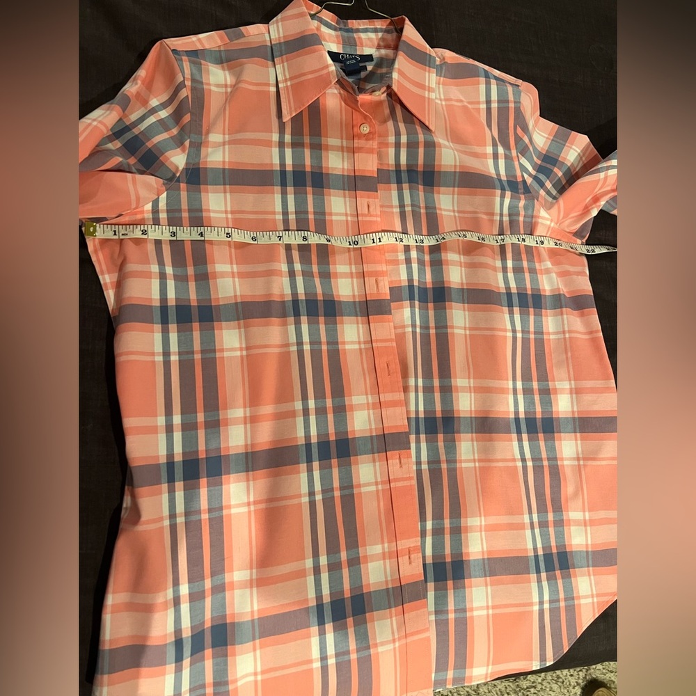 Chaps women’s L Pink blue Plaid Button-Up Shirt - Picture 4 of 9